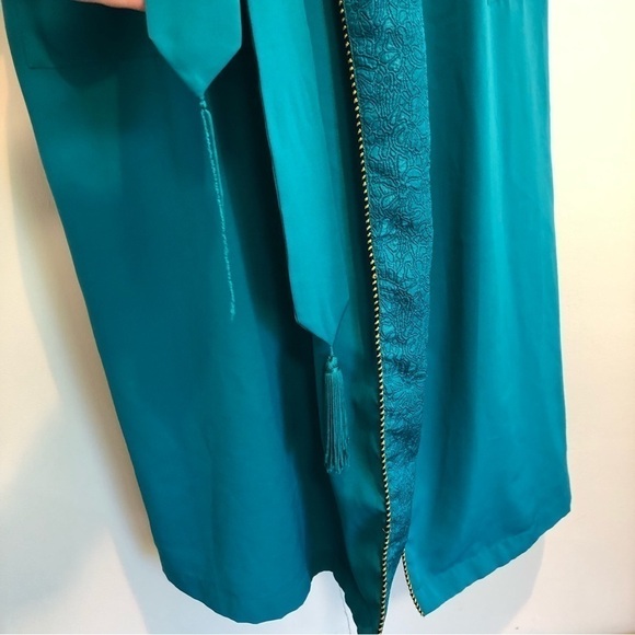 VICTORIA'S SECRET Gold Label Vintage Blue Green Satin Robe Sleepwear Loungewear - Picture 2 of 7